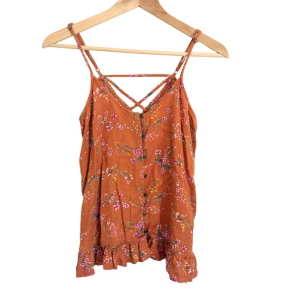 American Eagle | Floral Print Ruffle Hem Camisole Top Burnt Orange Size XS - Picture 1 of 10